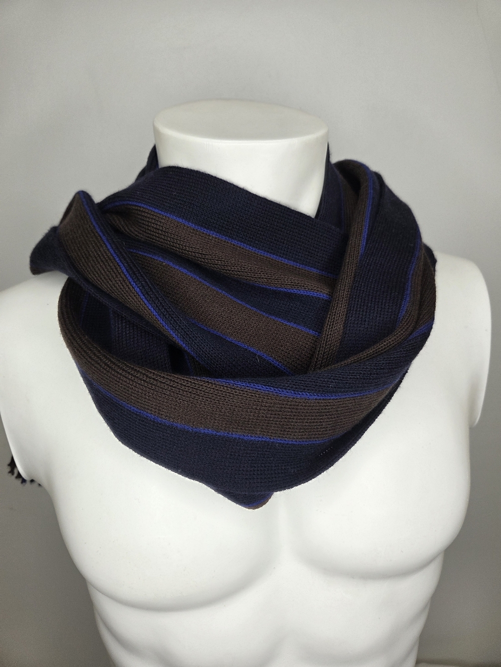 Paul Smith Navy, Brown & Blue Striped Wool Scarf For Men - Picture 5 of 8